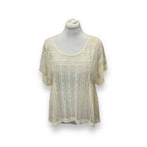 Free People Women’s Sheer Lace Top Blouse Boho Chic Prairie Fairycore Ivory M
